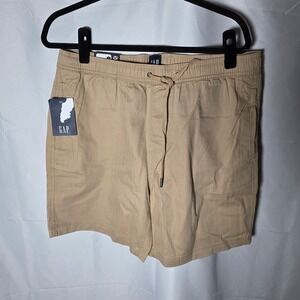 GAP Men Tan Herringbone Pull On Shorts Elastic Waist Drawstring Size L